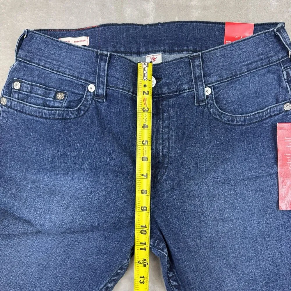 True Religion Ricky Jeans Men's 32 NWT Relaxed Straight Grgd Offset Blue Denim